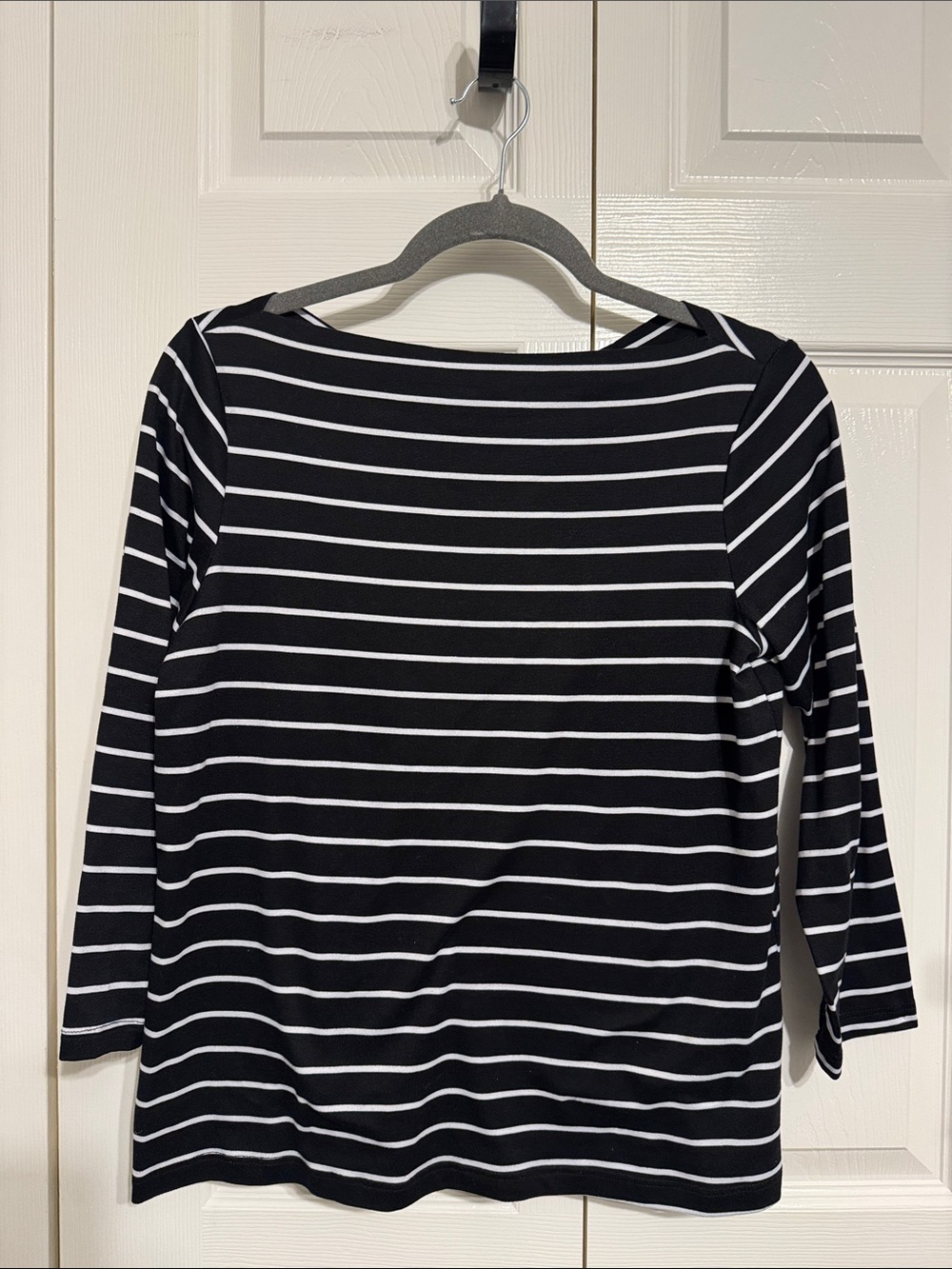 78 & Sunny | Striped Black and White Boatneck 3/4 Sleeve Top